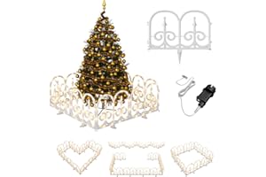 UISEBRT Recinzione per albero di Natale con illuminazione, luce bianca calda, con 8 modalità di luce, IP44, impermeabile, decorazione natalizia per albero di Natale e giardino, interno ed esterno
