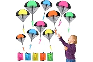 Galenecx 10 Stück Fallschirm Spielzeug, Kinder Fallschirmspielzeug, Fallschirmspringer, Hand Werfen Flugspielzeug, Ideal als Gastgeschenke und Draußen Spielzeug