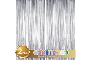 BEISHIDA 2 Pezzi Argento Tende Metalliche Tinsel Foil Tende di Orpello Frange Frangia Tende Festa Sfondo per Nozze Compleanno Festa Decorazioni (1m x 2 m)