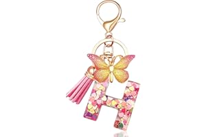 EnigmaDrops Keychains in the shape of Initial letters for Women Tassel Butterfly Pink Purple Cute Car Keyring for Wallet Purses Backpack A-Z