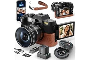 Monitech 48MP Digitalkamera 5K Videokamera Reversible Display Point and Shoot Kameras für Fotografie 16X Digitalzoom Digitalkameras für Fotografie Vlogging Kamera für YouTube mit 32GB Karte Black