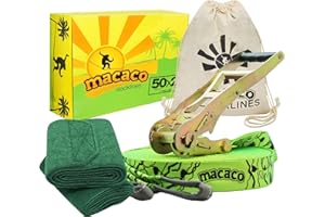 Macaco Slackline 26m Longue pour Sport motricité | Parcours de motricité | Sport motricité pour Adultes et Enfants | Protecteurs d'arbre | Slack Line balancoire Enfant Exterieur | Ninja Warrior