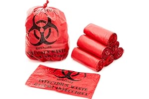 MOP MOB Müllbeutel für Biogefährdung, kein Auslaufen, Krankenhausqualität, 50 Stück, 61 cm, Rot, mit Gefahrensymbol für die Entsorgung von infektiösen Abfällen. Beste kleine Labordoseneinlagen zum sicheren