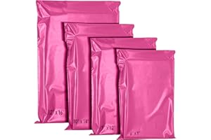 YUNJU 60 Mixed Mailing Postal Self-Seal Closure Plastic Bags - Envelopes for Posting Clothes, Postal, Packaging, Shipping Bags - Tempered Proof, Secure Medium Postage Bags - Mixed Sizes Hot Pink