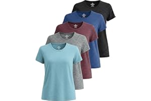Real Essentials Lot de 5 t-Shirts athlétiques à Manches Courtes et col Rond pour Femme Dry Fit Tech Stretch