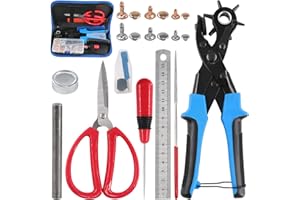 Glarks - Kit con alicates ajustables para perforación delcuero, remaches, tijeras, regla, destornillador y punzón para cinturón, correas de reloj, sillín, zapatos