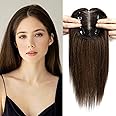 SEA SINGING Human Hair Toppers for Women Real Hair Topper with Thinning Hair 120% Density Round Shaped Swiss Base Clip in Fringe Human Hair Topper Top Hair Pieces 40g-Medium Brown(12inch, 4#)…