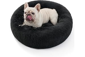 BEDSURE Hundebett waschbar Flauschiges Katzenbett - Ø 70 cm Katzenschlafplatz für Katzen und Hunde, plüsch Katzenkissen rund Kuschelbett, Dunkelgrau