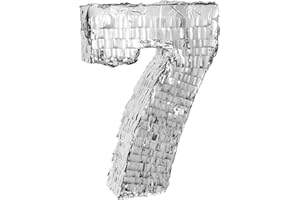 Goodtimes Pinata Zahl 7 in Silber 40cm hoch Partyspiel Zum Befüllen mit Süßigkeiten und zerschlagen Als Geschenkidee für Geburtstag Hochzeit JGA