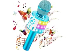 HAYRUOY Mikrofon do karaoke dla dzieci, mikrofon Bluetooth dla dzieci, 4 w 1, świetny jako zabawka dla chłopców i dziewcząt, prezent w domu, na imprezę, do karaoke, dynamiczny mikrofon do IOS/Android
