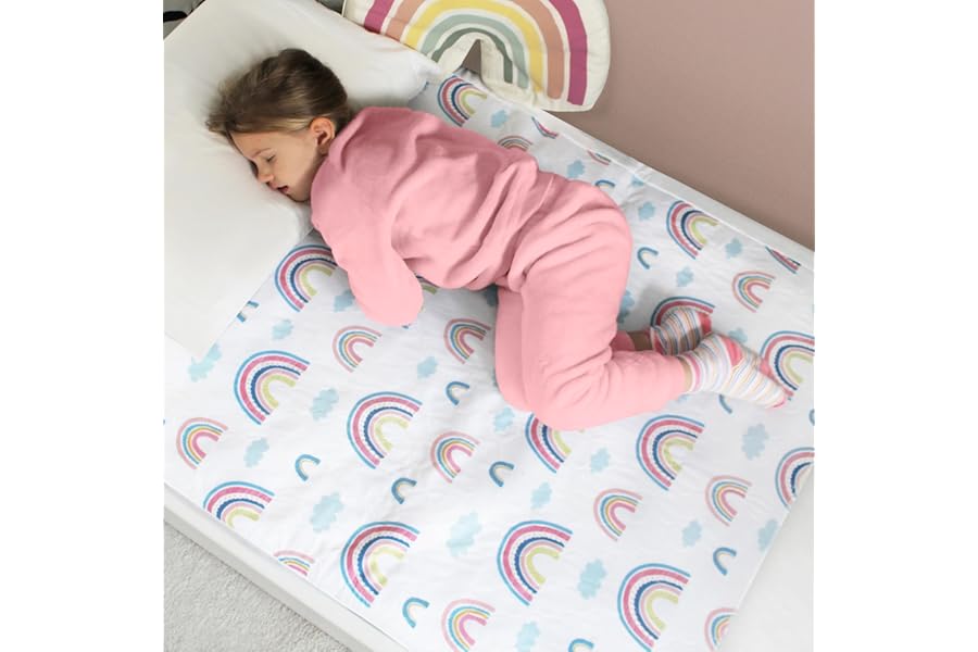 Hygge Sheets® Potty Training Bed Pads | 100% Waterproof | Bed Wetting Sheets for Single and Toddler Beds | Non Slip, Easy to Change at Night | Includes Free Children's E-Book | UK Brand | Rainbow