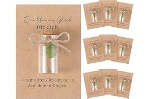 Hestya 20 Sets Glück Geschenk Glücksbringer 20 Stück Echtes Vierblättriges Kleeblatt im Glas und 20 Stück Glückskarten Kleines Geschenk für Glück Wunscherfüller zu Weihnachten Geburtstag