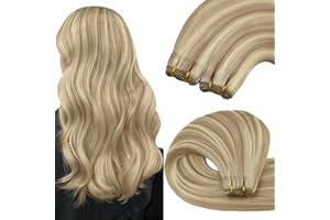 ‎YOUNGSEE YoungSee Echthaar Tressen Blond Gesträhnt 40 cm Tressen Echthaar zum Einnahen Blond Extensions Echthaar Weft Hair Extensions Haartressen Echthaar Weave Extensions Echthaar 100g #18/613