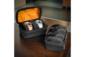 MATGEUT watch travel box, Hard portable 2 Watch Roll Travel Case - Storage Organizer fit large &small watche(brown lining, 2 slots)