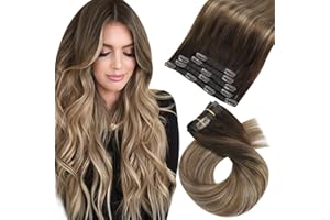 Moresoo 12 Pollice Extension Clip Capelli Veri Colore Marrone #4 to #10 to Biondo #16 Extension Capelli Veri Balayage Clip 70 Grammo 5pcs Clip Capelli Extension Donna Capelli Umani Remy
