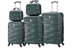 CELIMS - Juego de Maletas 5 Piezas | Maleta Cabina + Maleta Mediana + Maleta Grande + 2X Neceser Viaje | Verde Oscuro