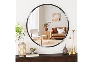 SDXYSTCE Specchio rotondo da parete 80 cm con cornice in lega alluminio per bagno, soggiorno, camera da letto, corridoio nero