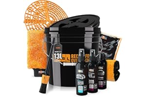 SHINY FREAKS ADBL Set de lavado: Juego de cubos de lavado (3,5GAL | negro) colador de suciedad y tapa para lavado a mano de coches - Limpieza, cuidado y sellado de la pintura y las llantas | 10-pza