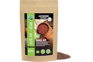 Quinoa rouge bio (1kg), quinoa rouge bio issu de l'agriculture biologique certifiée, sans gluten, sans lactose, testé en laboratoire, vegan, 100% naturel sans additifs