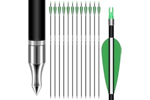 SUNYA Archery Hunting Arrows for Compound Bow and Recurve Bow. 30IN Carbon Shaft Spine 400/500 with Removable Tips. 12PCSPack