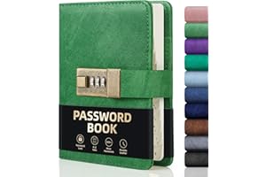 WEMATE Libro delle password con serratura, con linguette alfabetiche, oltre 600 password, diario di bordo organizzatore, custode password per computer e siti web, 10,9 x 15,5 cm, verde erba