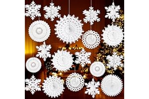 Mauts 19 Pcs Winter Christmas whiteSnowflake Decorations Paper Snowflakes Hanging Decoration, Winter Snow decorations Birthday Party, Winter Christmas Decor (19)