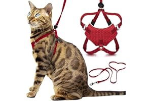 Houdini™ Escape Proof Cat Harness and Leash Set by OutdoorBengal – Red, Medium Cat Harness for Walking