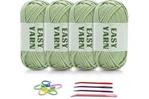 ‎RIDDUR 4 X 50g Häkelgarn Wolle zum Häkeln Dickes Garn Häkelwolle Crochet Yarn Chenille Wolle zum Häkeln gut Sichtbare Maschen, Dicke zum Häkelns Dickes Baumwoll-Nylon-Hellgrünes mit Häkelzubehör