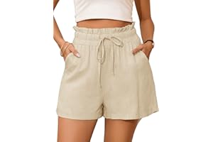 StylSense Ladies Shorts Womens Summer Cotton Linen Shorts for Women UK Elastic High Waist with Pockets