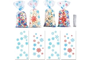 BROMMAT Sacchetti Di Cellophane Natalizio, 100 Sacchetti Trasparenti Per Biscotti In Plastica Trasparente, Sacchetti Di Dolcetti Con Lacci A Spirale Per Bomboniere Natalizie Regalo della festa di Natale