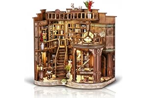MAKEASY Book Nook Bibliothèque Grande, Kit DIY Miniature à Construire Maquette 3D Serre Livre, Maisons Poupées avec LED, Décor Étagère, Cadeau Créatif pour 14+