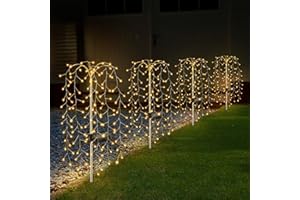 GOESWELL Solar Garden Outdoor Firewor Lights: 120LED Waterproof Decorative Starburst Lights Landscape Lamp DIY Firefly Lamp Decor for Courtyard Garden Christmas Party - 4Pack Warm White