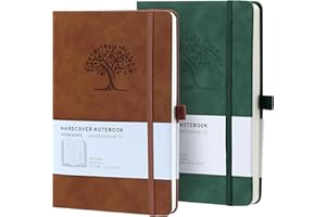 HOMEMARS Diario, Journal, Diario Personal, Journal Diary, Libreta, Libreta A5, A5 Notebook, Cuaderno A5, Paquete de 2, Marrón Verde, 100 Hojas, 100 GSM, Diseño de árbol en relieve, Cuero Vegano