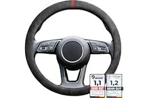 ‎S- TETIC S-TETIC® Premium Lenkradbezug aus Alcantara | Racing Red Edition | Universalgröße 36-38 cm | Lenkradcover | für Sommer und Winter