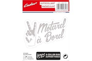 Cadox - Ministicker Motard à Bord - Autocollant prédécoupé - Imprimé sur vinyle transparent - Gris - Pour support foncé - Sticker pour voiture - Résistant aux UV et aux lavages - Fabriqué en France