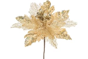 Arborus 6 Stück Kunstblumen Weihnachten Weihnachtsblumen Künstlicher Weihnachtsstern Glitzer Blumen für Tannenbaum Weihnachtsbaum Schmuck Vase Deko Weihnachtsbaumdeko Christbaumdeko Weihnachten Deko