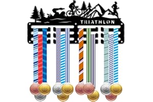 CREATCABIN Porte-Médaille Triathlon,Présentoir Médailles,Sport,Natation,Vélo,Course,Métal,Suspendre,Fer,Petit Support pour Mur,Maison,Badge,Course,Course,Natation,Football,Médaillé,Noir,29x13cm