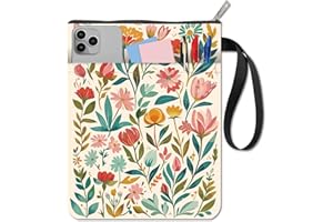 CRASPIRE Custodia per Copertina per Libro Floreale con Cerniera e Tasca Extra Motivo A Fiori Colorati e Foglie in Tessuto Lavabile per Quaderni con Copertina Rigida e Tascabile.