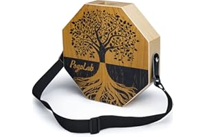 POGOLAB Cajon bicolore portable en bois avec sangle réglable, facile à transporter, aspect unique, bel instrument de percussion (marron naturel)