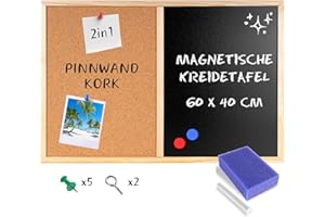 Creative Home 2-in-1 Combination Board 60 x 40 cm | Notice Board Magnetic Board Cork & Chalk Board Magnetic Black Board with 5 Pens & Magnets, Chalk, Sponge | Kitchen Cork Wall Board Blackboard Pin