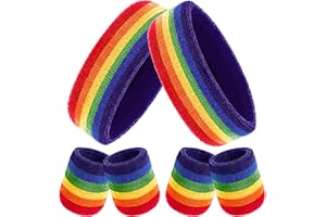 Bememo 6 Pieces Sweatbands Set, Includes 2 Pieces Sports Headband and 4 Pieces Wristbands Sweatbands Cotton Sweatband Set for Men and Women