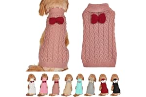 Yanmucy Dog Turtleneck Sweater Bow Knitting Dog Jumper Warm Dog Winter Clothes Pullover Knitwear Crochet Dog Coat Christmas Costume for Small Medium Large Dogs Cats (Rose pink, M)