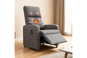 PORTOALEGRE Poltrona Relax Reclinabile elettrica, Poltrona Massaggiante e Riscaldante con Poggiapiedi, Poltroncina Reclinabile con Schienale Imbottitura Spessa in Tessuto per Camera da Letto, Salotto e Soggiorno