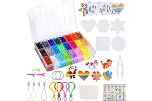 HDHGXUJRD 24 Farben Bügelperlen Set, 6300 Glitzer Bügelperlen 5 mm Bügelperlen Muster Bügelperlen Platten, Steckperlen Set mit Stiftplatte, Bügelpapier, Pinzette, DIY-Perlen für Kinder Weihnachten Geburtstag
