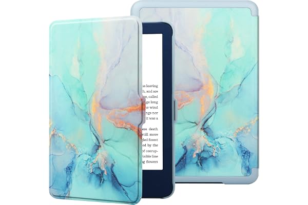 HGWALP Étui pour New Amazon Kindle 6" (11th Génération,2024/2021 Release), Étui Folio Ultra Mince en Cuir PU avec Veille/éveil Auto, étui Protecteur pour Kindle 2024 6 Pouces-Marble Blue
