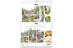 Katy Sue Designs Country Garden 3D Die-Cut Decoupage Sheets for Card Making. A Pack of 12 Sheets of Floral-Themed Die Cuts for Card Making Supplies with Cottages, Gardening, Wheelbarrow, and Flowers.