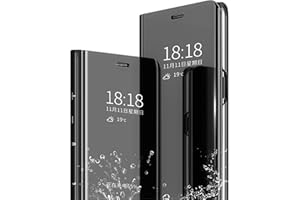 SZMLOGB MLOTECH Hülle für Samsung Galaxy A34 5G Handyhülle mit Gehärtetes Glas schutzfolie Flip Transluzent View Miroir Cover Anti-Schock Spiegel Standfunktion Schutzhülle Schwarz