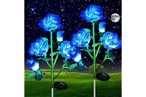 ZVO Luces Solares de Flores de Rosas, 2 Piezas10 LED Luces Solares Exterior Jardín, IP65 Lampara de Jardín de Rosas Al Aire Libre, Iluminación Decorativa para Jardín, Patio, Entrada, Caminos(Azul)