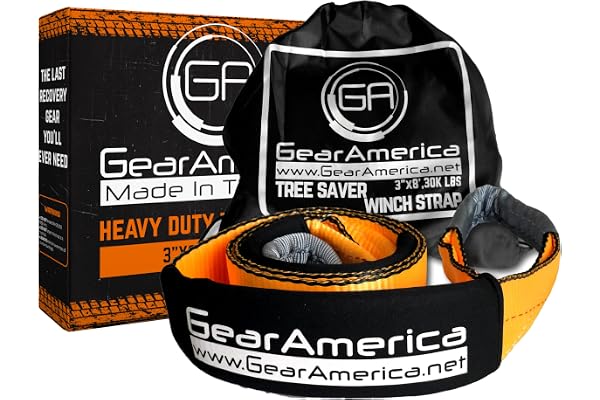 GearAmerica Arbre Saver treuil Sangle 3" X8' Heavy Duty 35,000 lb(17,5 tonnes) Force hors route Remorquage et corde+Manches réglables+gratuit Sac de rangement 3" x 8' Orange