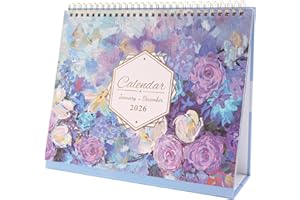 Fiohiros 2026 Desk Calendar - Floral Plant Design Vibrant Bright Elegant Style, Double-Sided Memo Pages & Blank Blocks, Thick Paper Cover & Pages Standing Flip Desktop Calendar 2026 (Purple Rose)